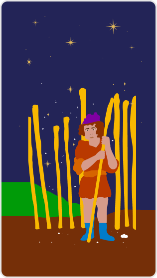 Değnek Dokuzlusu tarot kartı