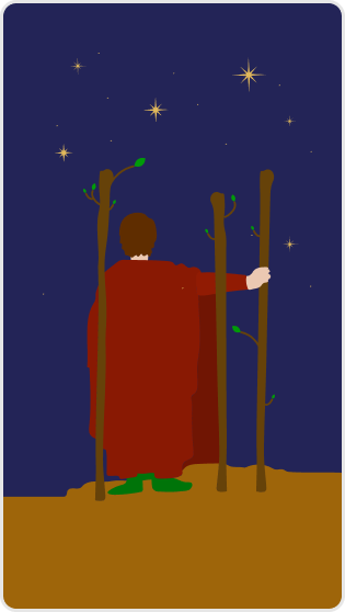 Değnek Üçlüsü tarot kartı