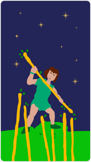 Değnek Yedilisi tarot kartı